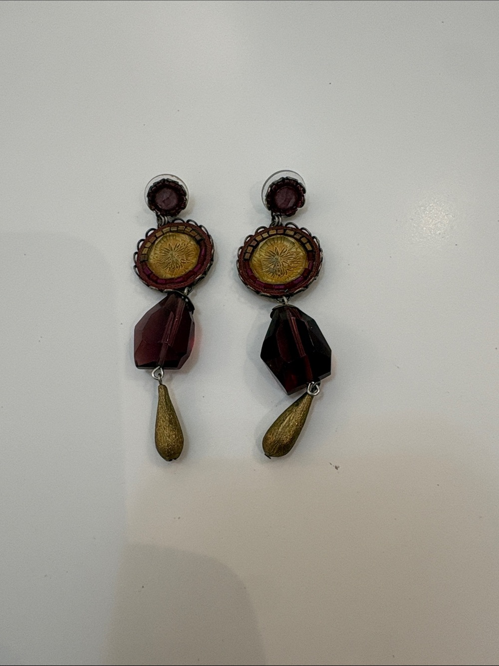 Ayala bar Gold and Deep Burgundy Drop Earrings